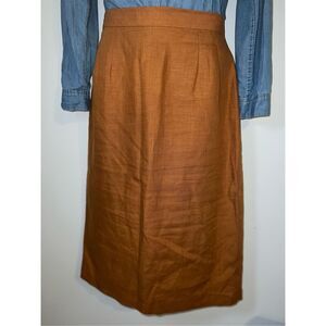 Women’s 100% Linen Earthy Pumpkin Midi Skirt 12